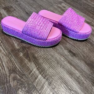 EUC Anthropologie Platform Shoes Womens 6 Pink Woven Slide Sandals Matisse